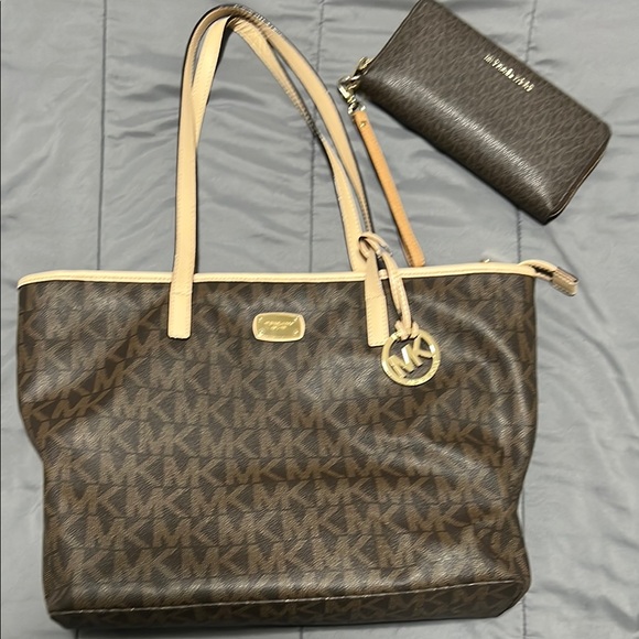 Michael Kors Handbags - Michael Kors Brown and Tan Tote with Matching Wallet